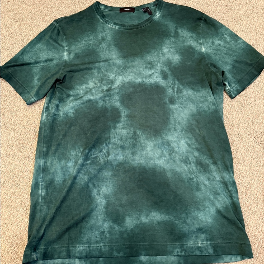 Theory Men's Dark Green Tie-Dye Short Sleeve Tee